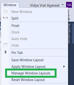 Manage Window Layouts menu option